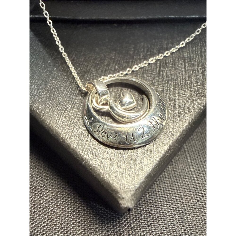 Sterling Silver Necklace & Earrings Set Engraved "I Love You To The Moon & Back - Picture 2 of 12